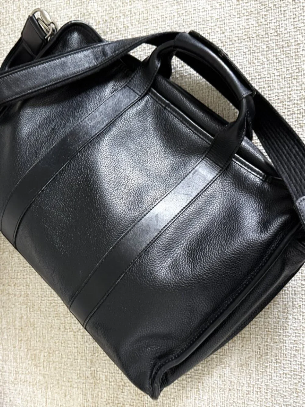 Longchamp Paris Laptop bag Black leather computer Case crossbody bag